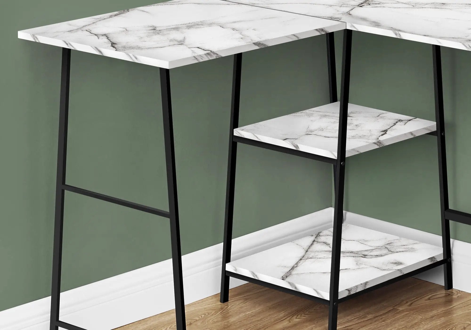 Computer Desk, Home Office, Corner, Storage Shelves, L Shape, Work, Laptop, Marble Look Laminate, Contemporary, Modern by Unique Piece Furniture
