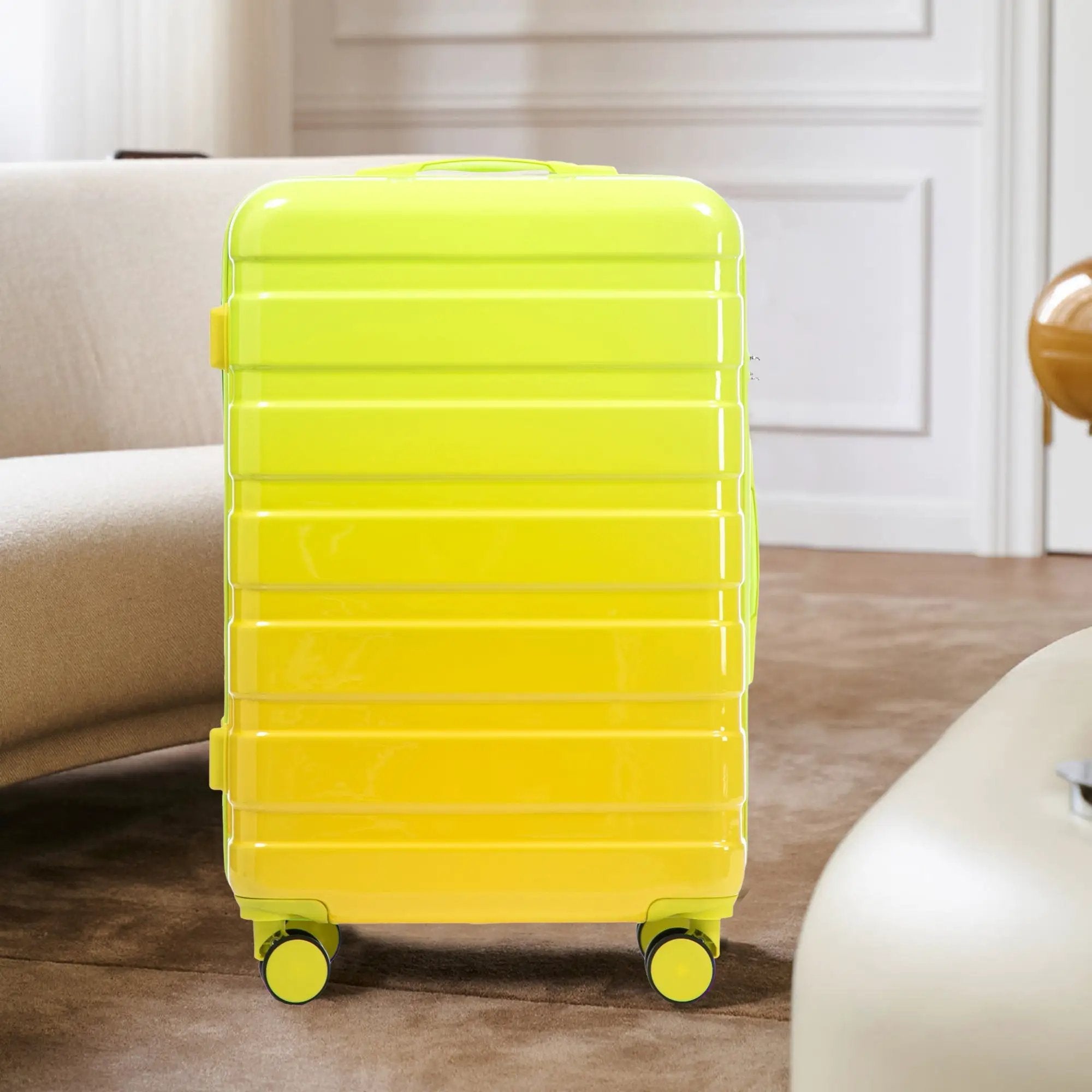20'/24'/28' 3-Piece PC Spinner Wheel Luggage Set (Yellow+Green) by HouseOfZazla