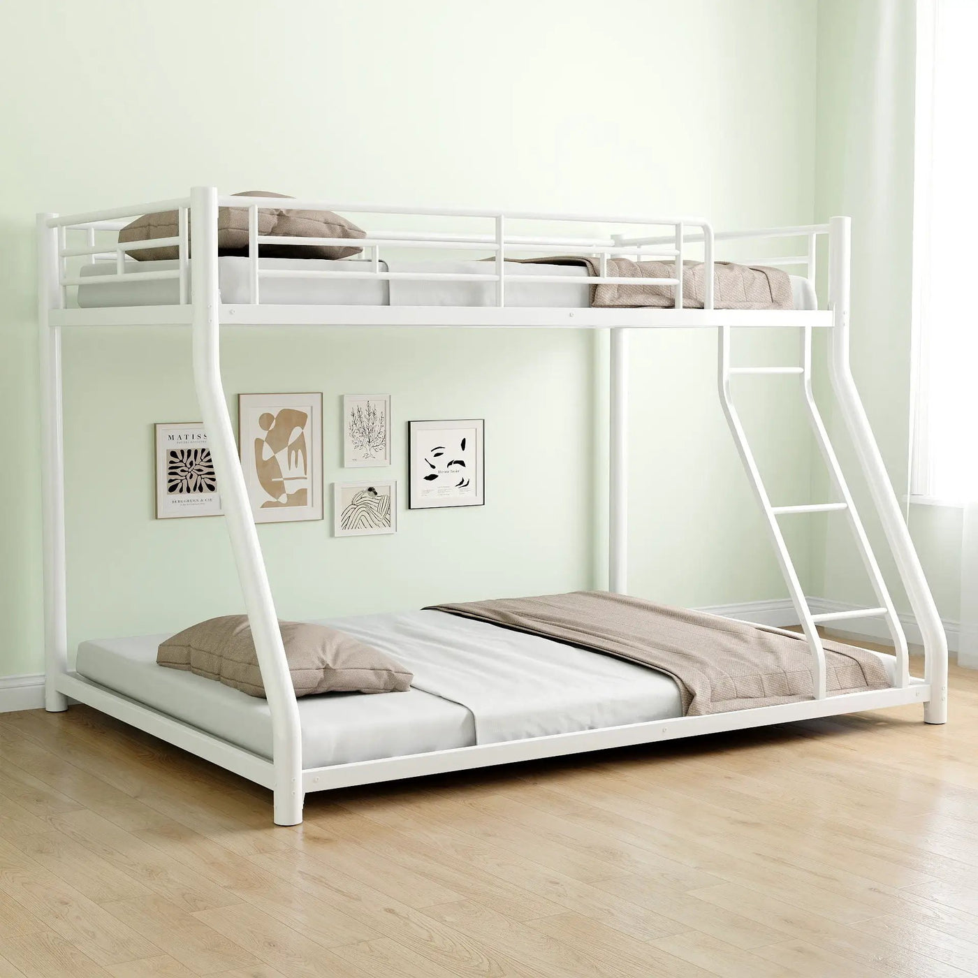 Bunk Bed Frame With Ladder And Guardrail, Heavy Duty Noise Free Design Metal Construction by HouseOfZazla