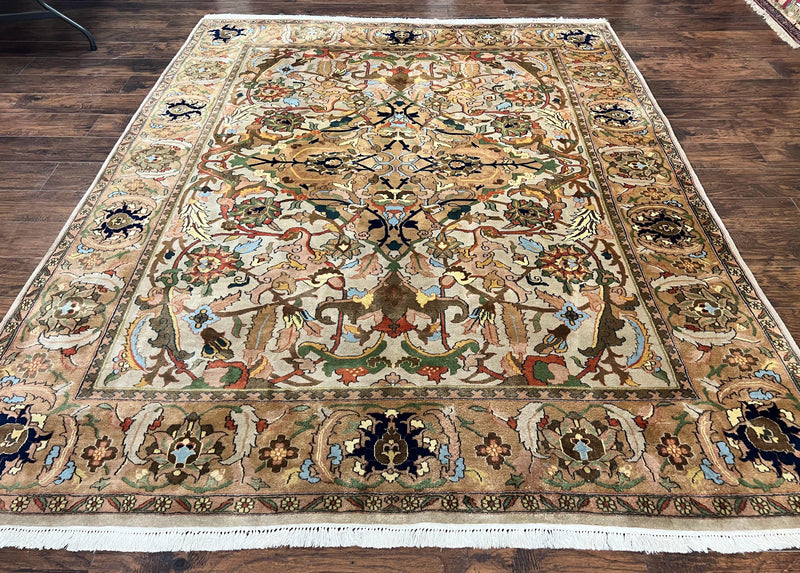 Indian Agra Rug 8x10, Wool Vintage Handmade Carpet, Gray Brown by Jewel Rugs