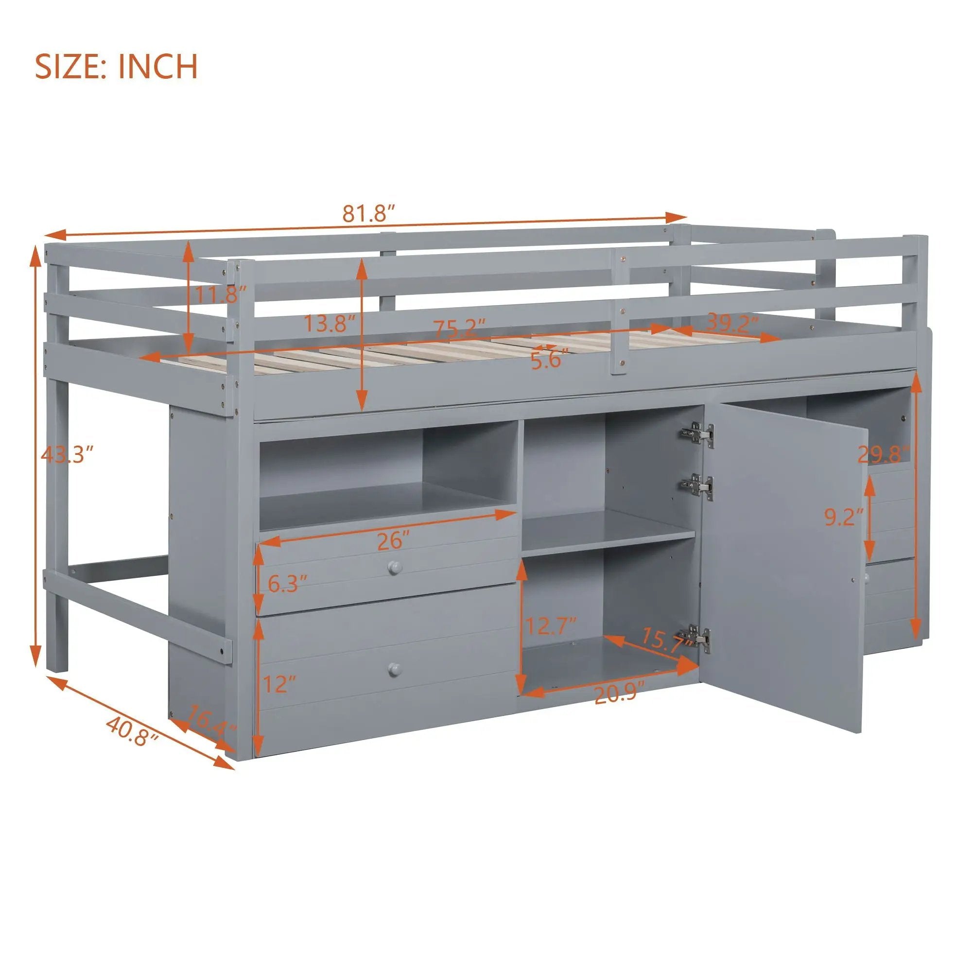 Loft Bed With 4 Drawers, Underneath Cabinet And Shelves by Unique Piece Furniture