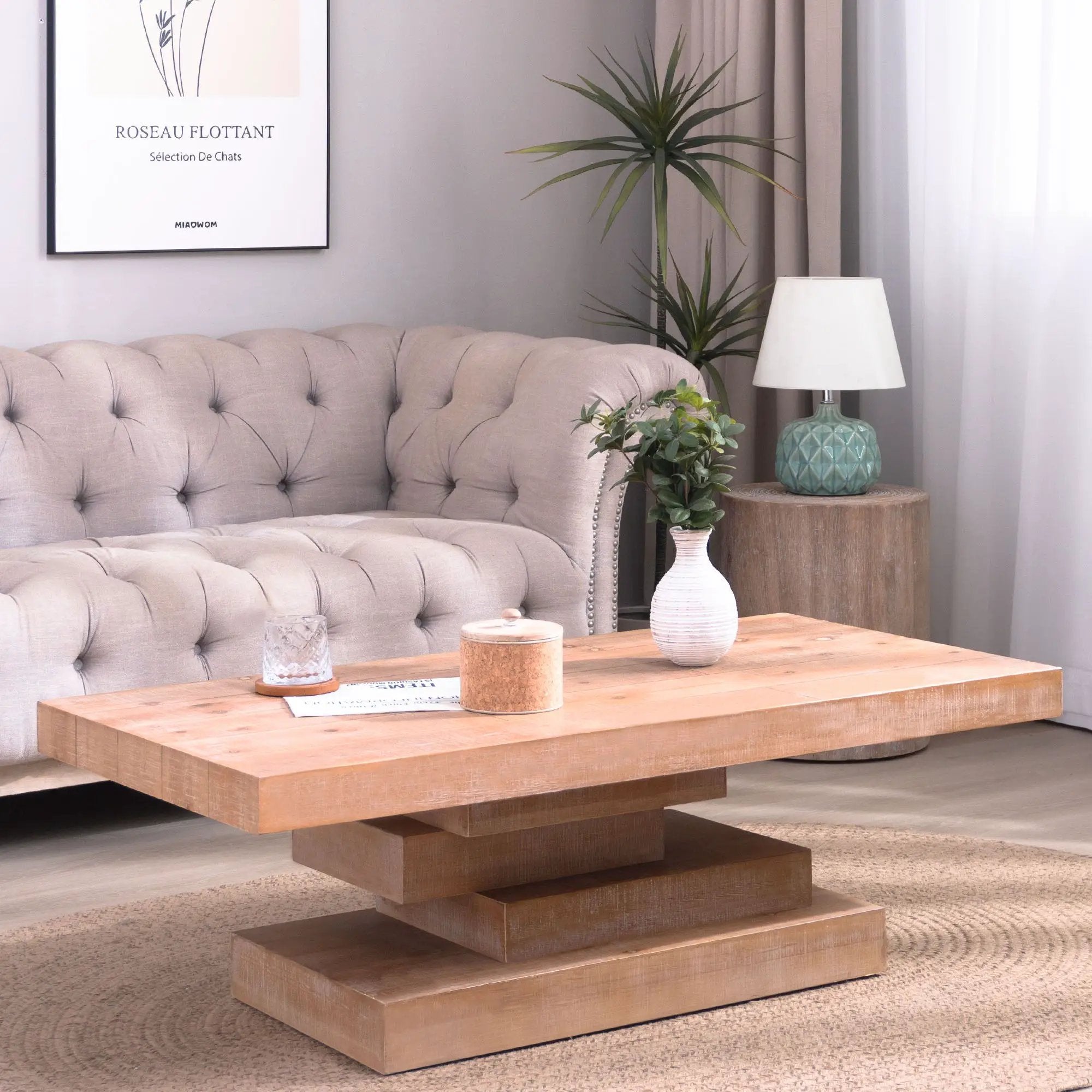 Modern Rustic Coffee Table, Rectangular Center Table For Living Room - Natural Wood Wash / Rustic by Unique Piece Furniture