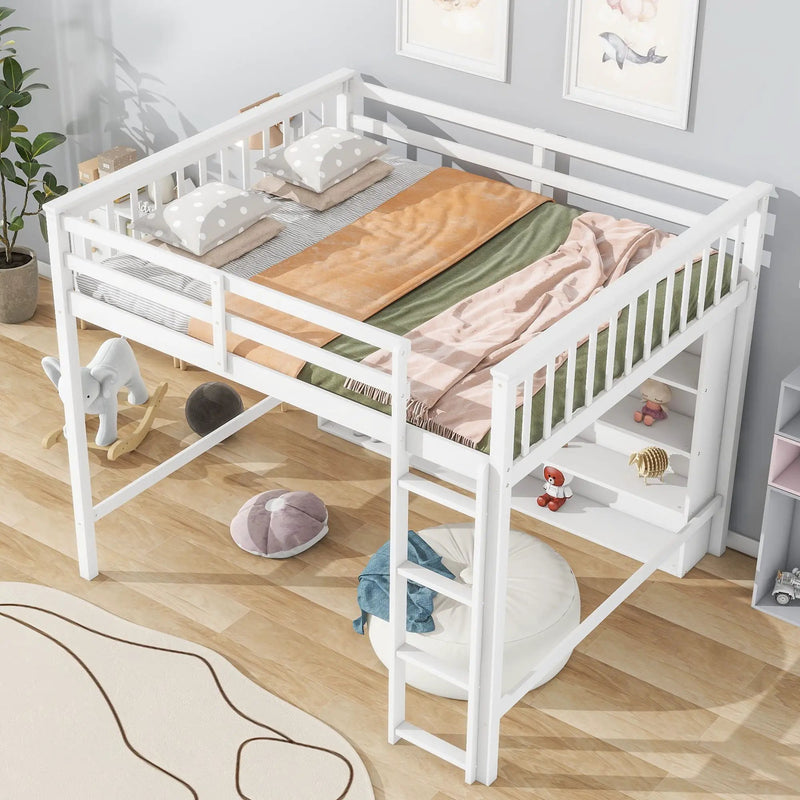 Loft Bed With 8 Open Storage Shelves And Built In Ladder by HouseOfZazla