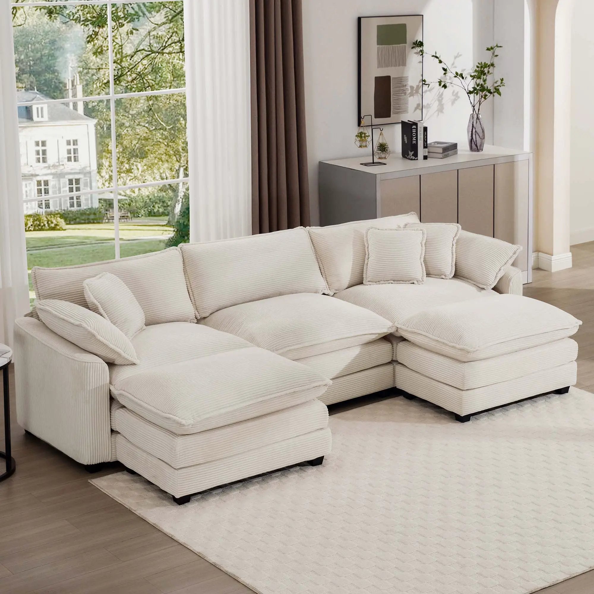 Modern Oversized Modular Cushion Sofa With Ottoman, Low Back, Deep Seating Sofa Set by HouseOfZazla