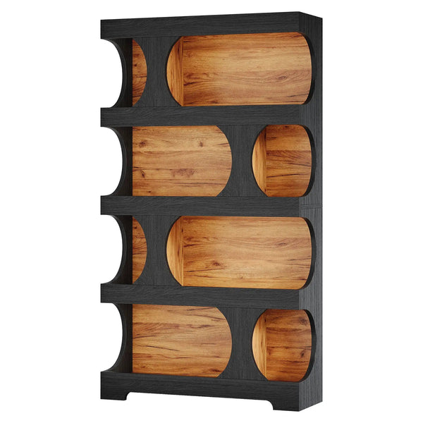 4 Tier S-Shaped Freestanding Storage Shelf For Living Room - Black / Brown
