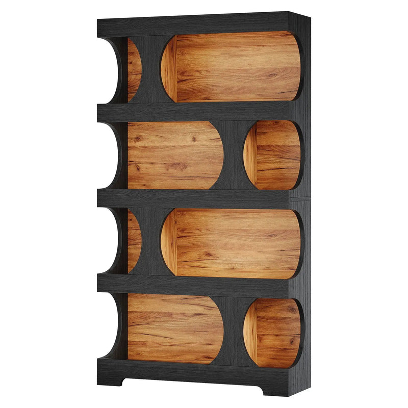 4 Tier S-Shaped Freestanding Storage Shelf For Living Room - Black / Brown by HouseOfZazla