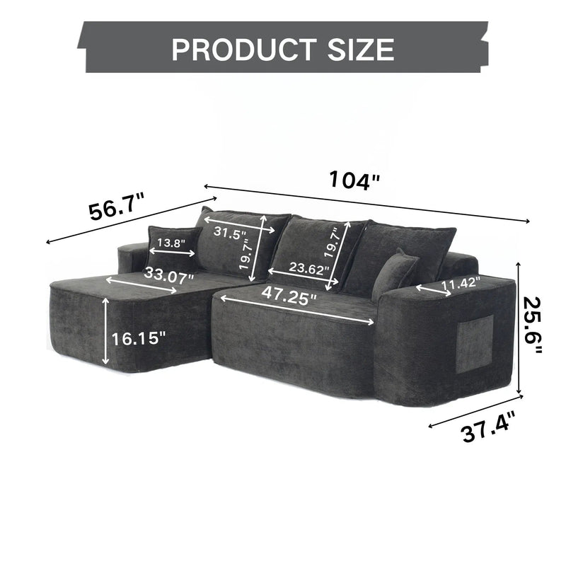 L-Shaped Sectional Sofa Couch With Chaise, Extra Deep Seats by HouseOfZazla