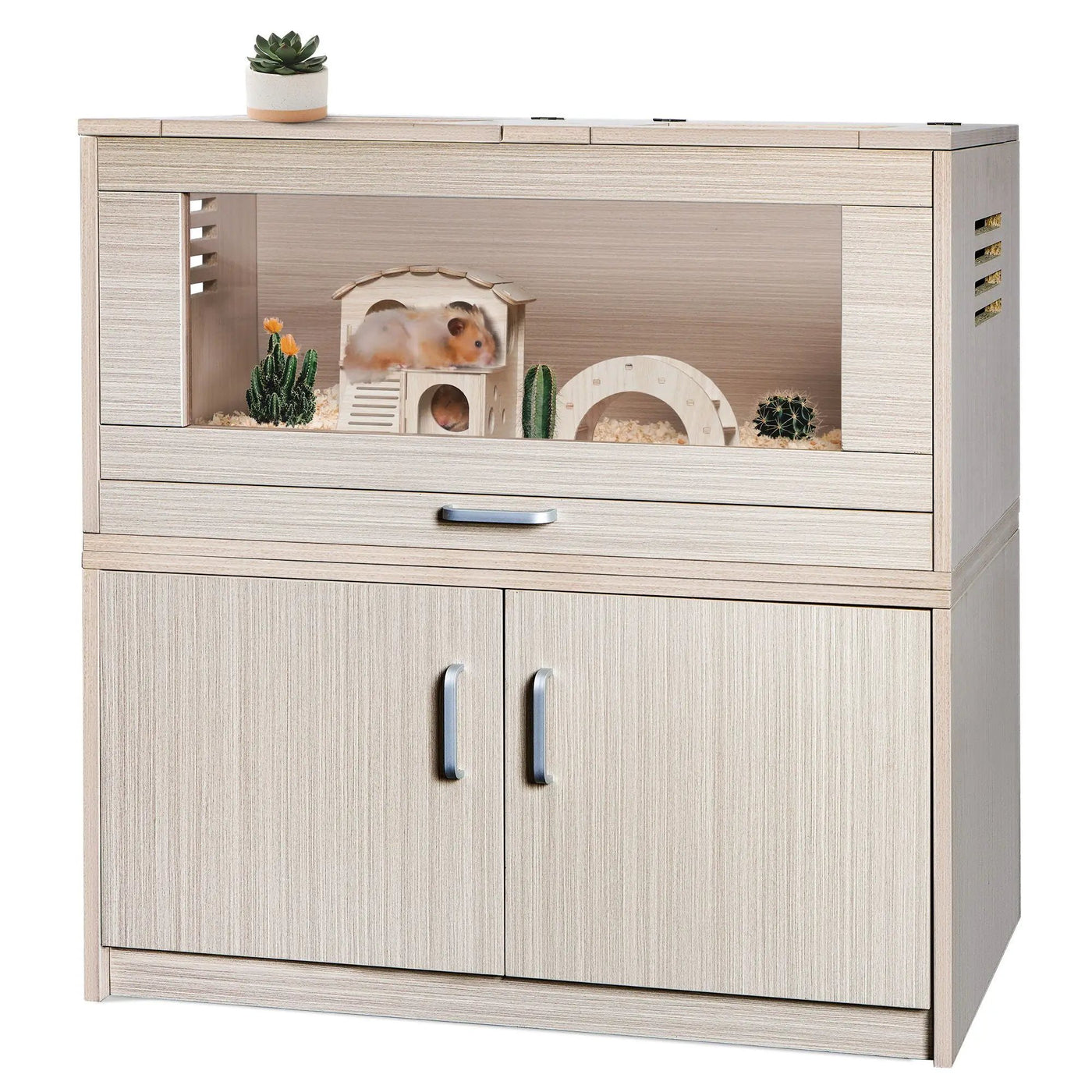 Guinea Pig Cages, Hamster Cage Wood With Independent Storage Cabinet, House For Rat Chinchilla With Guinea Pig Hutch And Bridge, Openable Top With Acrylic Sheets by HouseOfZazla
