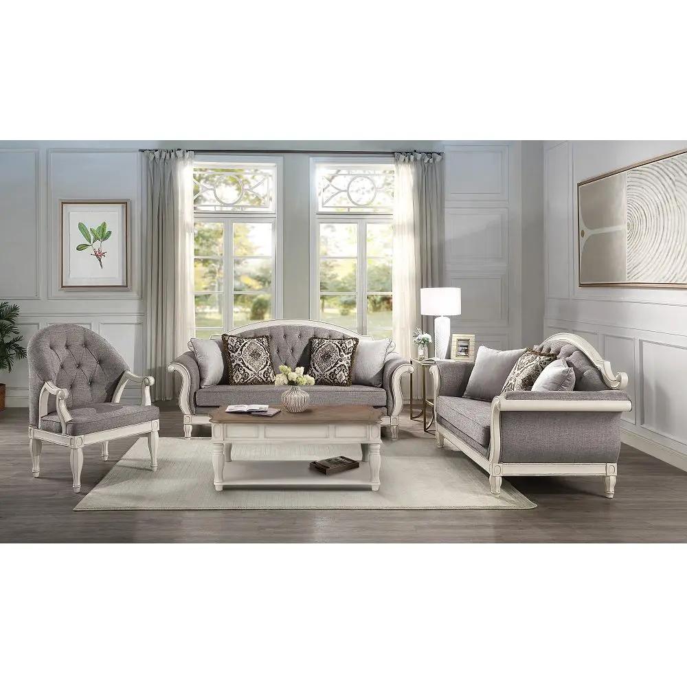 Florian - Loveseat With 3 Pillows - Gray Fabric & Antique White by Unique Piece Furniture