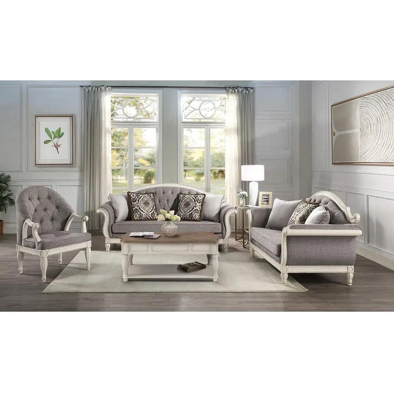 Florian - Loveseat With 3 Pillows - Gray Fabric & Antique White by Unique Piece Furniture