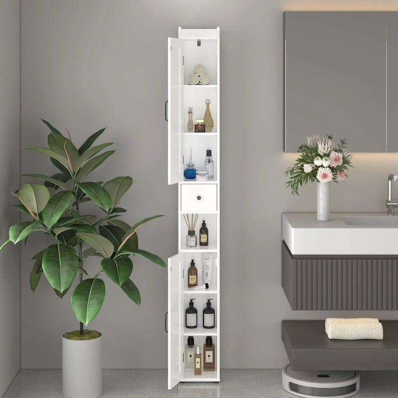 Slim Tall Bathroom Storage Cabinet With Adjustable Shelves, 2 Doors Freestanding Cabinet - White by HouseOfZazla