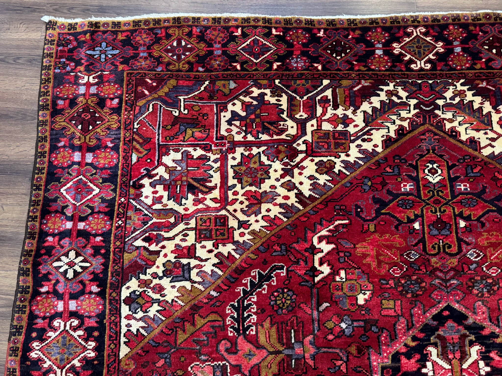 Persian Heriz Rug 8x11, Geometric Design, Red & Cream by Jewel Rugs