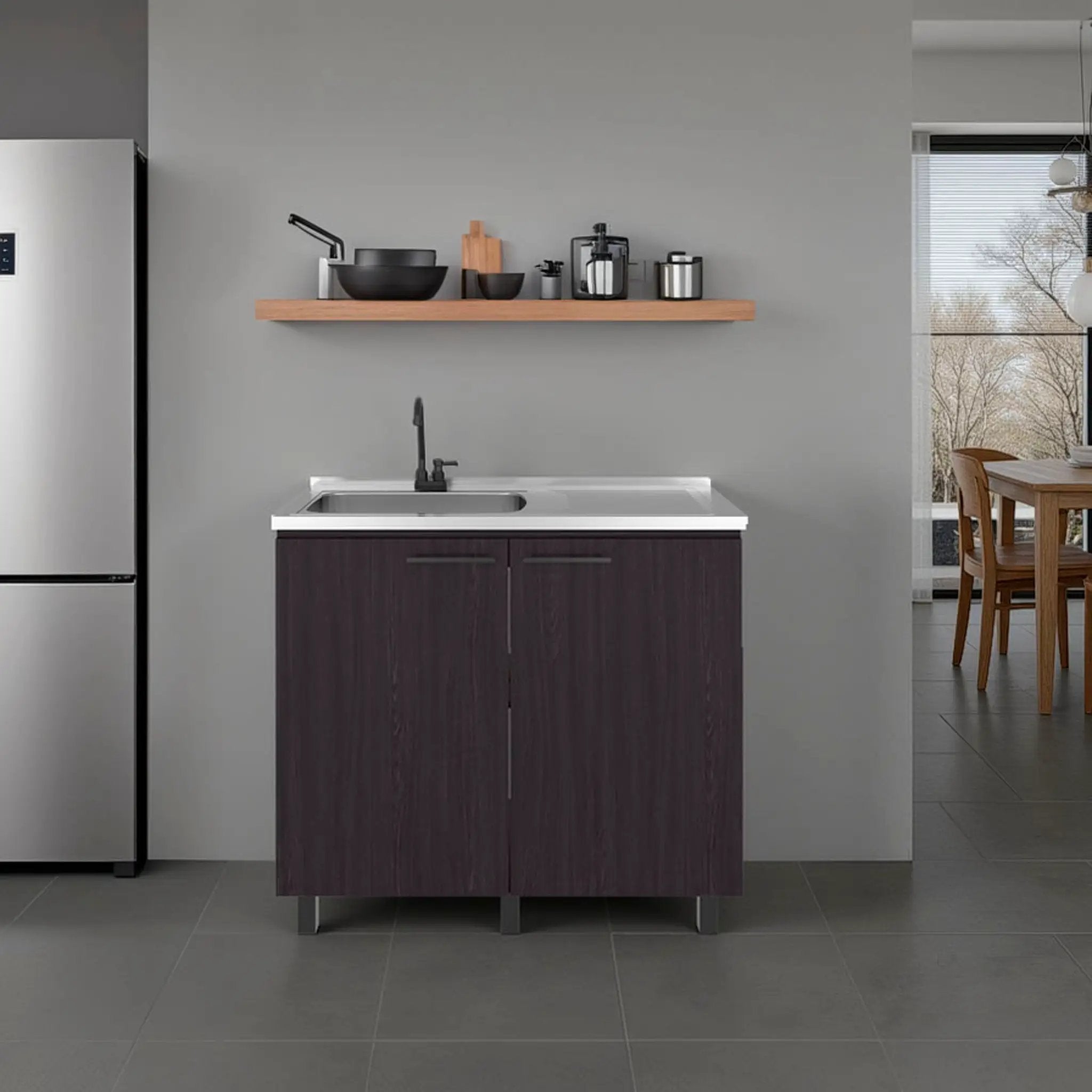 Napoles 2 Utility Sink with Cabinet, Stainless Steel Countertop, Interior Shelf - Wenge by HouseOfZazla