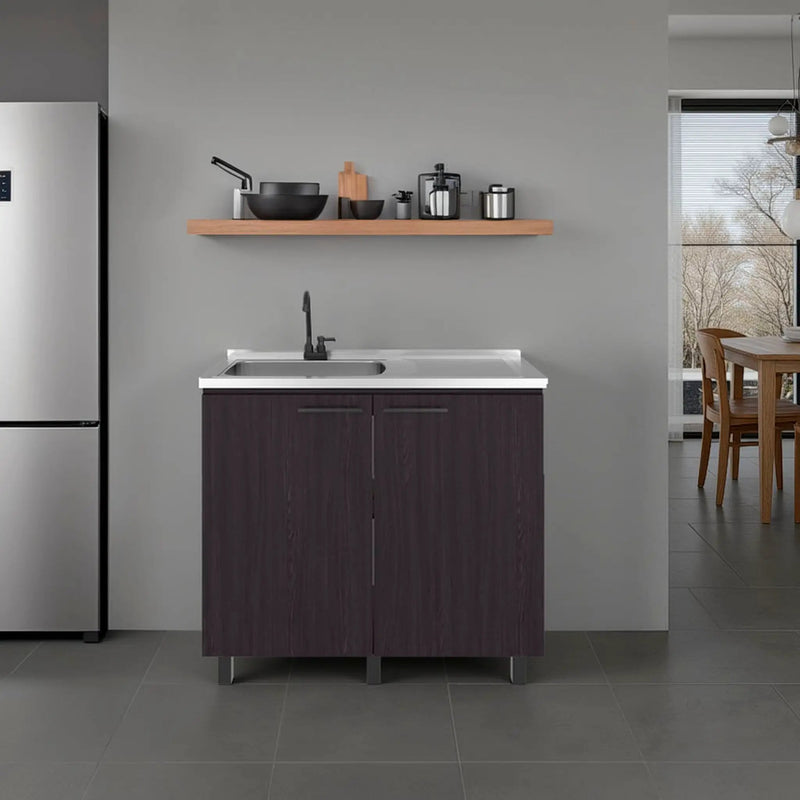 Napoles 2 Utility Sink with Cabinet, Stainless Steel Countertop, Interior Shelf - Wenge by HouseOfZazla