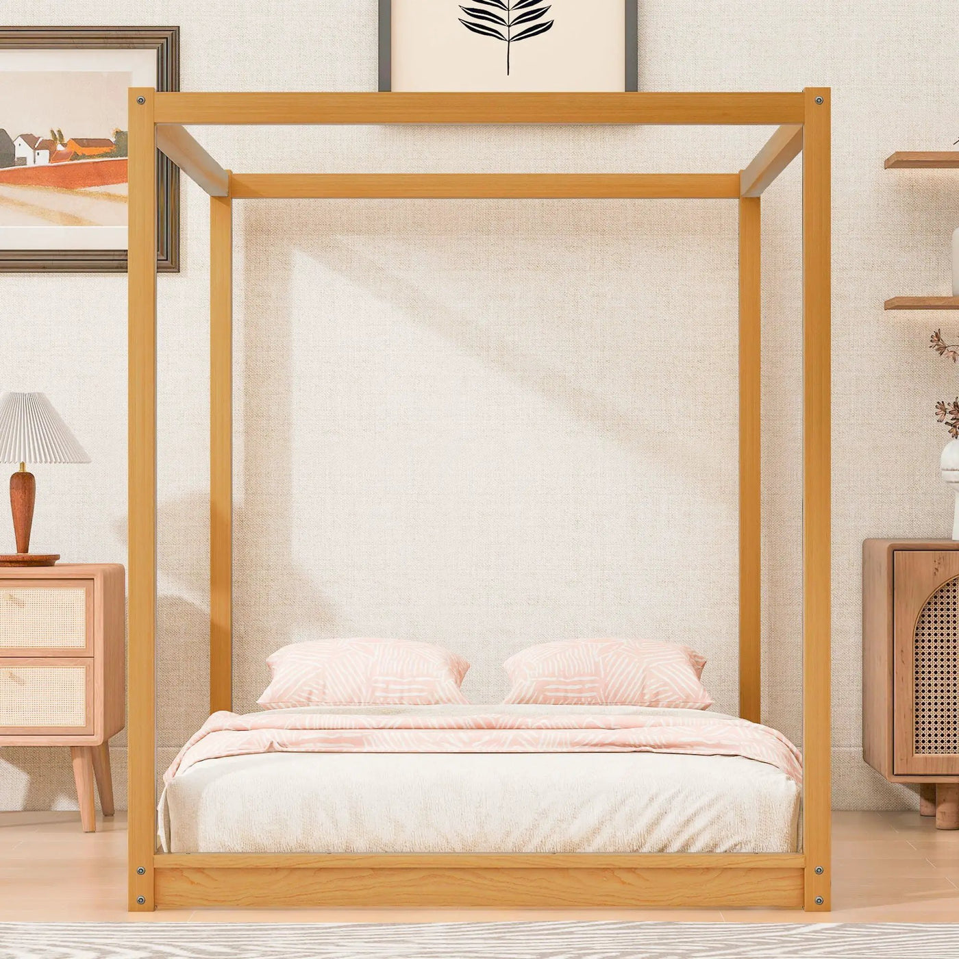 Wood Canopy Platform Bed With Support Legs And Airflow Slats by HouseOfZazla