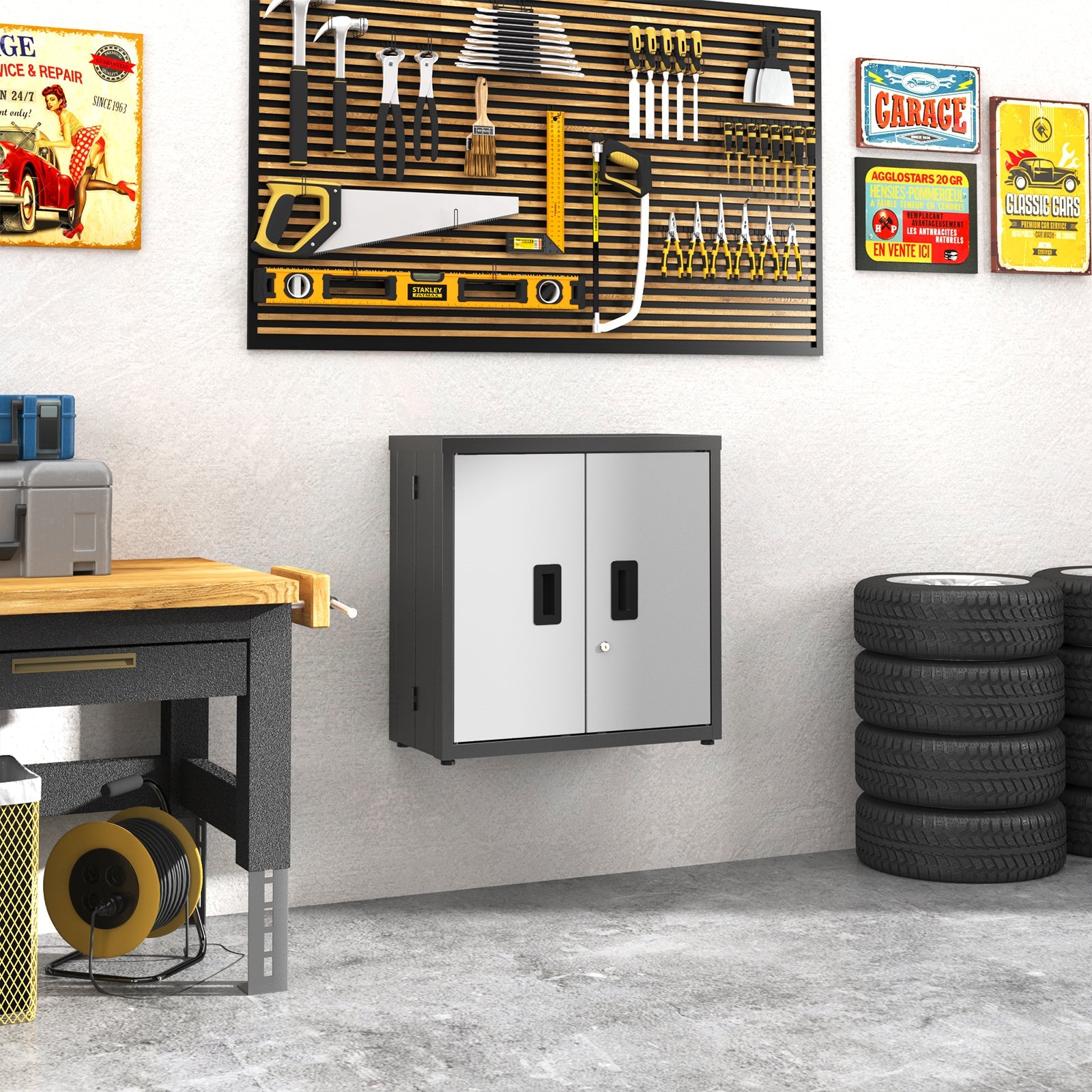 Metal Tool Garage Storage Cabinet with 2 Doors and Lock by HouseOfZazla