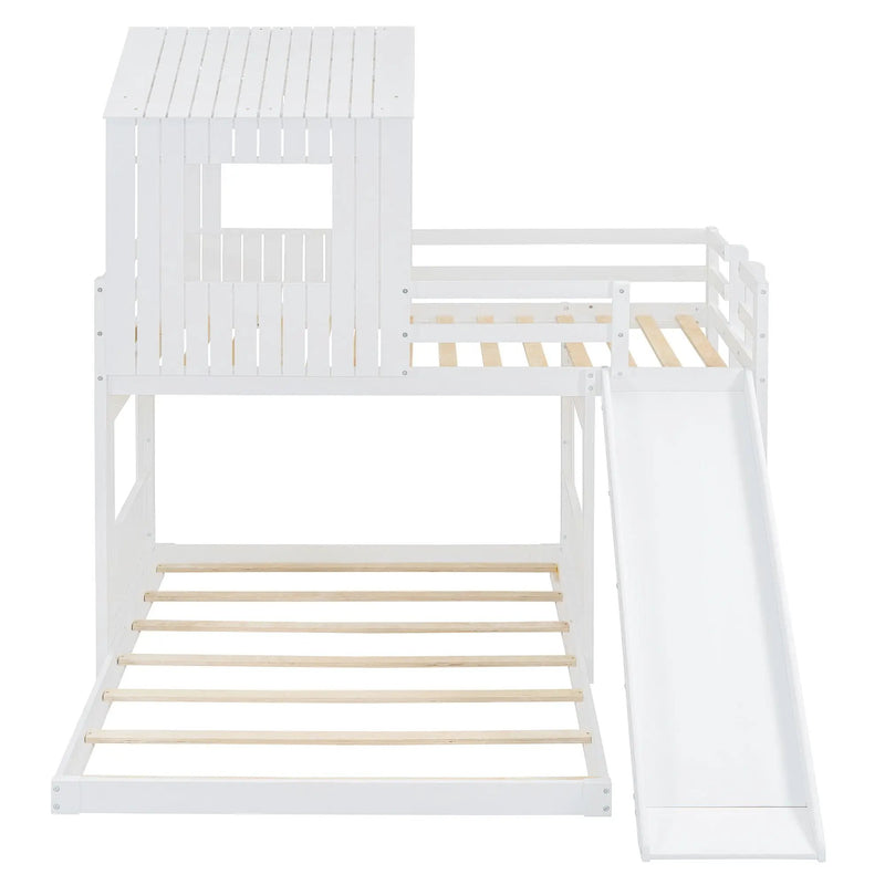 Loft Bunk Bed With Playhouse, Farmhouse, Ladder, Slide And Guardrails by HouseOfZazla