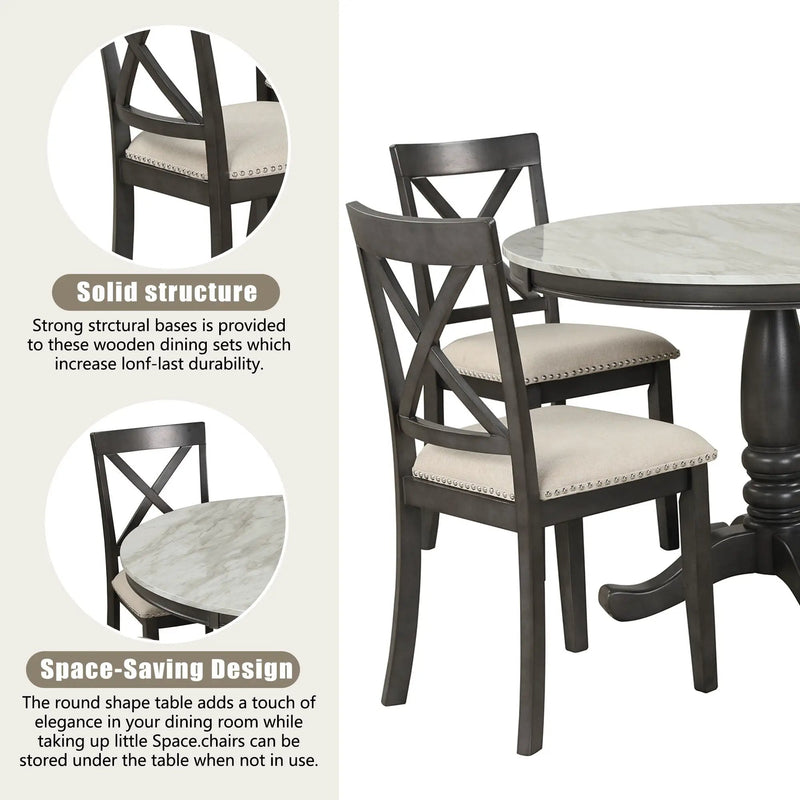 5 Pieces Dining Table And Chairs Set For 4 Persons, Kitchen Room Solid Wood Table With 4 Chairs by HouseOfZazla