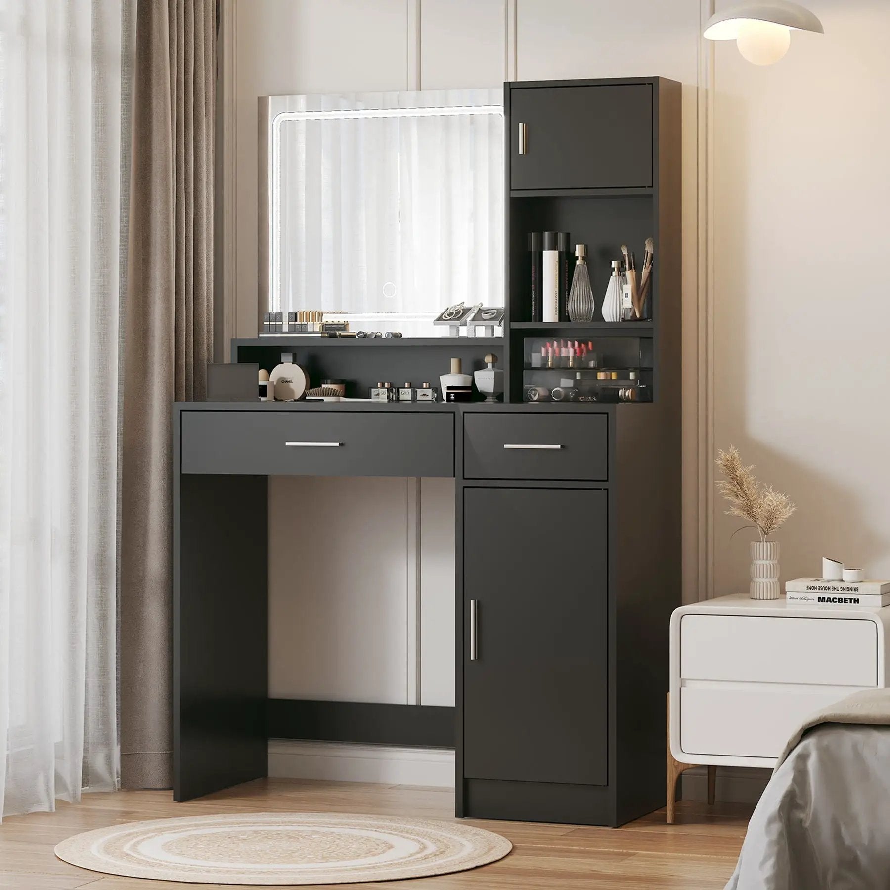 Vanity Desk With Mirror And LED Light Strip, Dressing Table With Large Drawer, 3 Level Storage Dresser & 3 Lighting Modes Adjustable Brightness, Suitable For Bedroom by HouseOfZazla