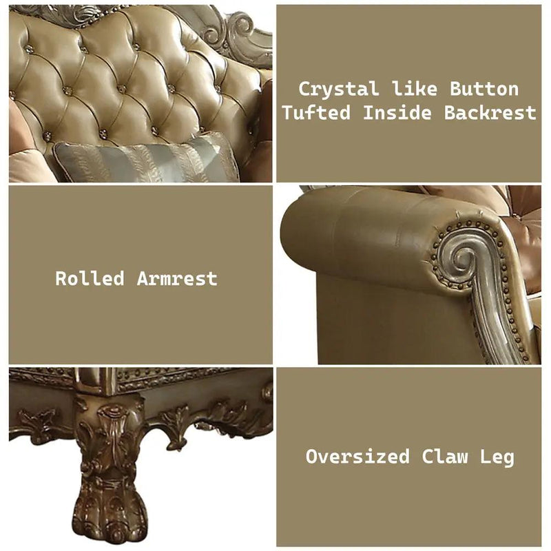 Dresden - Loveseat With 3 Pillows - Bone Synthetic Leather & Gold Patina by Unique Piece Furniture