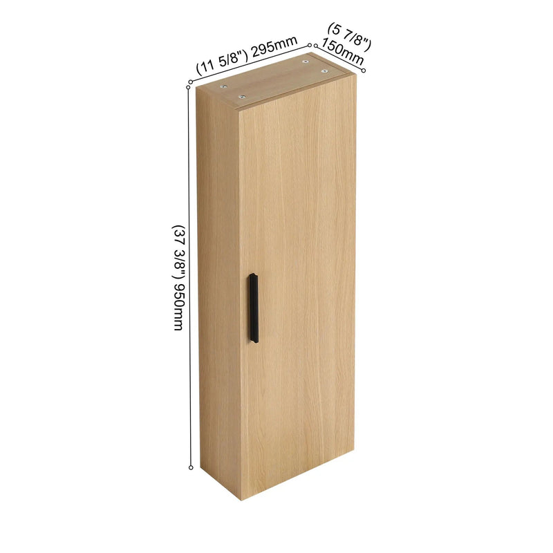 Tall Floating Bathroom Side Cabinet, Wall Mounted Single Door Storage - Light Oak by Unique Piece Furniture