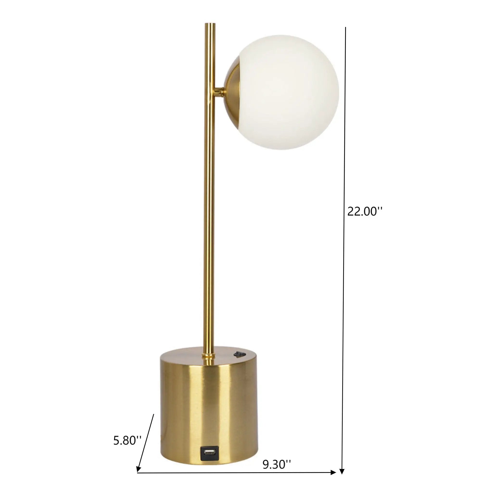 Ethereal - Modern Small Table Lamp, Desk Lamp Fixture With Globe Shade - Gold / White by Unique Piece Furniture