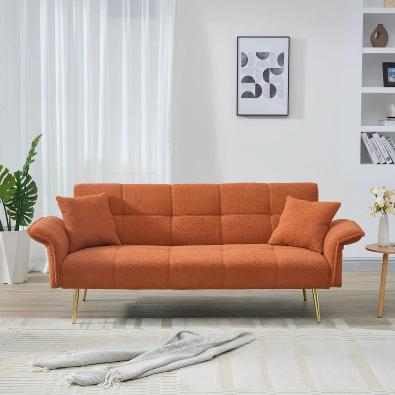 Convertible Double Futon Sofa Bed With Folding Armrests For Living Rooms