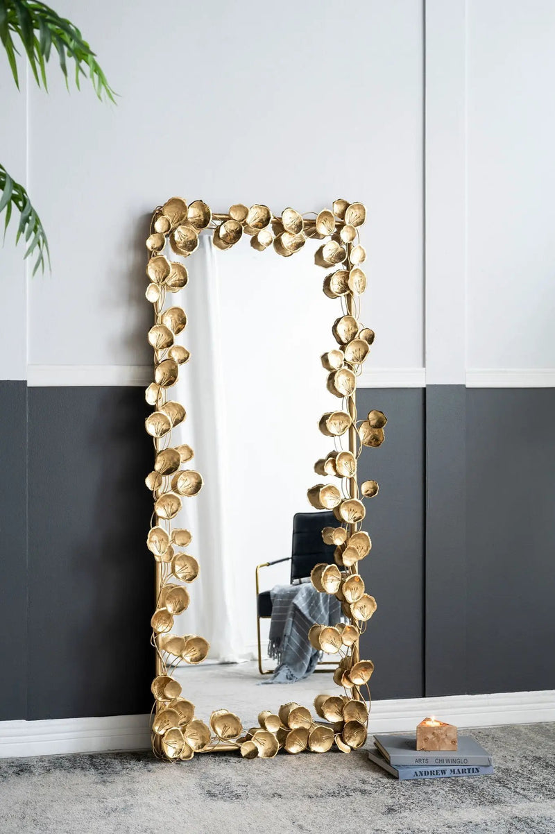 Full Length Mirror With en Leaf Accents, Floor Miiror For Living Room Bedroom - Gold by Unique Piece Furniture