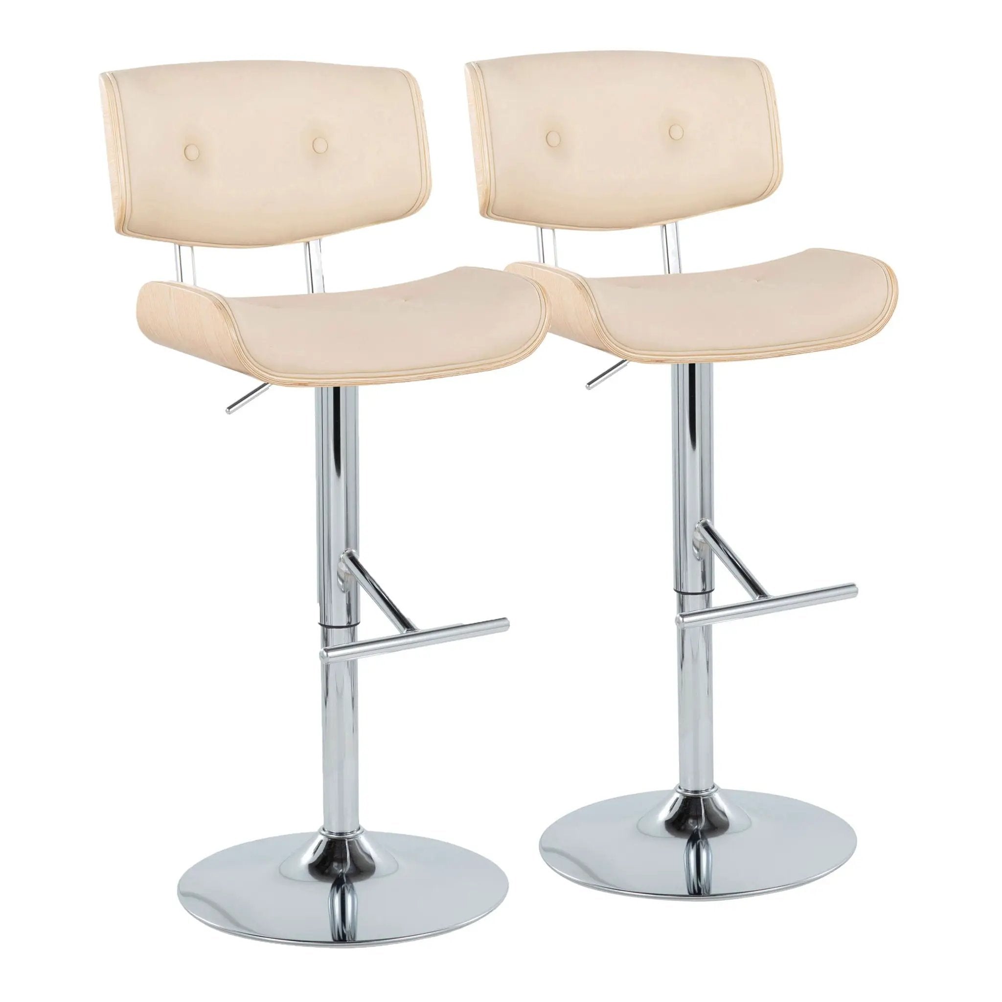 Lombardi - Contemporary Adjustable Barstool With Swivel With Straight T Footrest (Set of 2) by HouseOfZazla