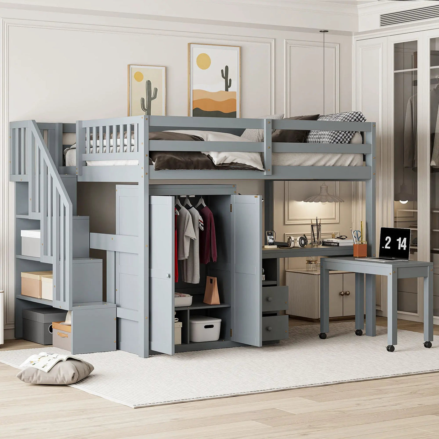Loft Bed With Stairs, Bookshelf, Drawers, Desk & Wardrobe, Space Saving Multifunctional Furniture by Unique Piece Furniture