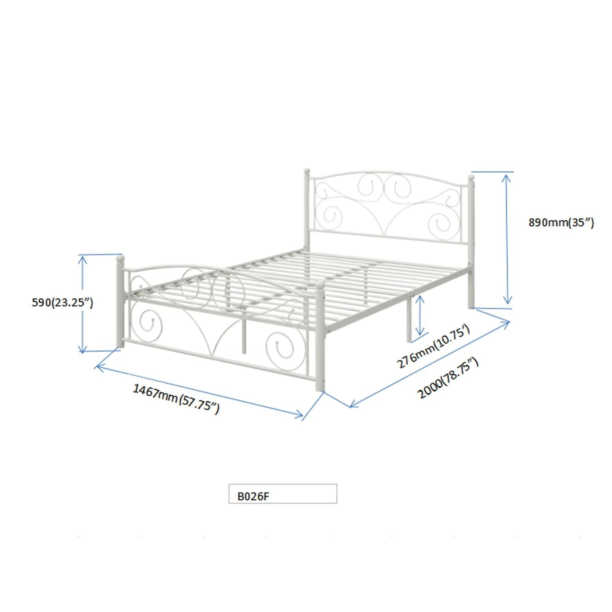 Full With Metal Frame Bed - White by HouseOfZazla