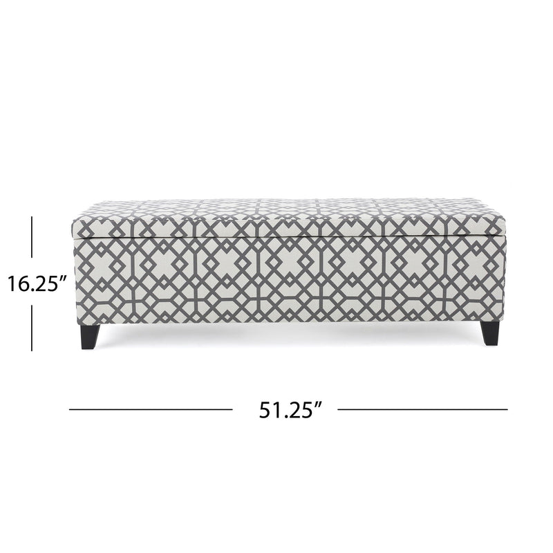 Quotient Upholstered Storage Ottoman With Tapered Block Feet - Gray / White by HouseOfZazla