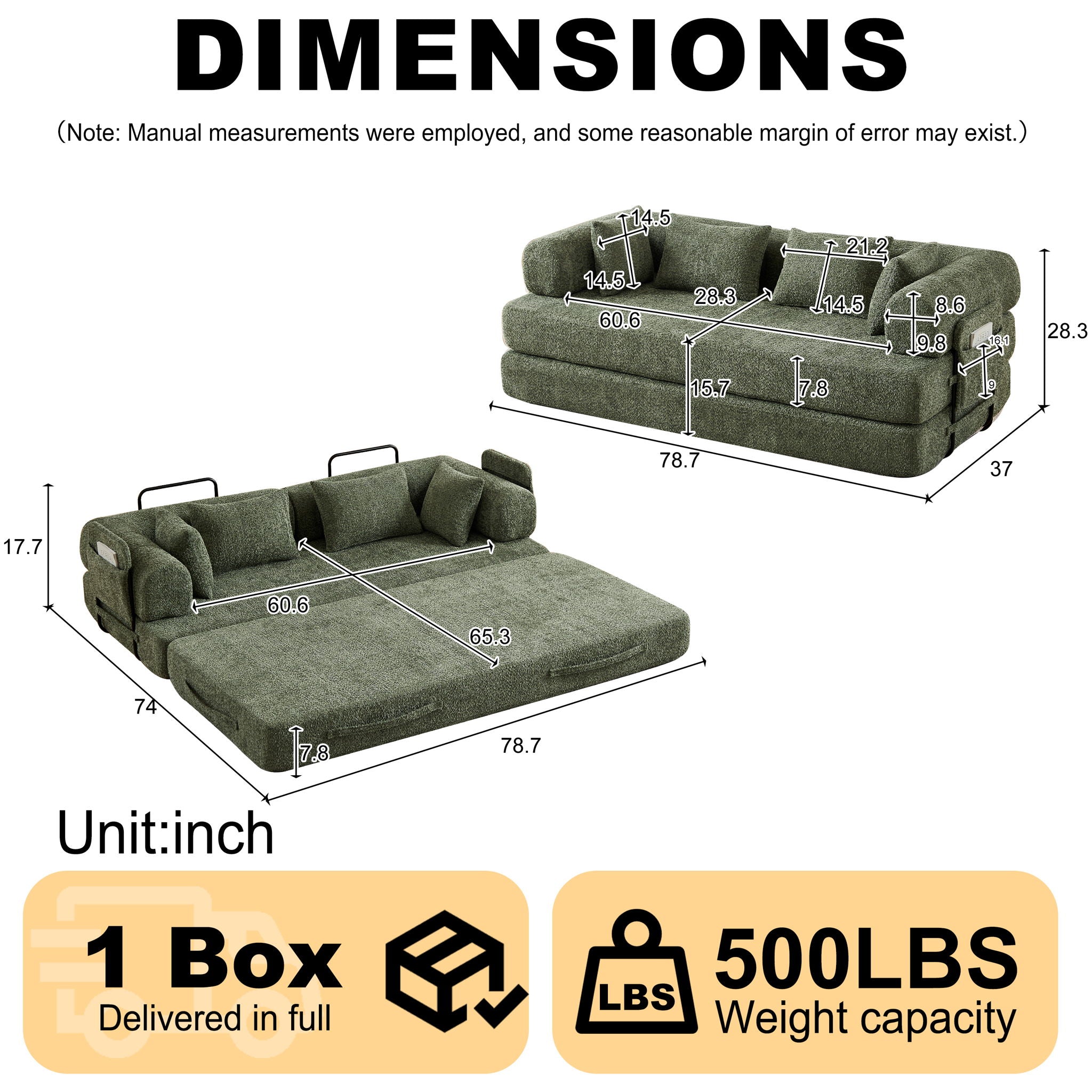 Convertible Sleeper Sofa Bed With Cylindrical Pillow by HouseOfZazla