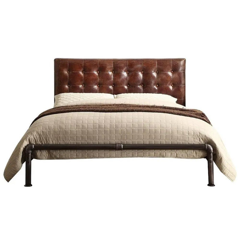 Brancaster - Queen Bed - Vintage Brown Top Grain Leather by Unique Piece Furniture