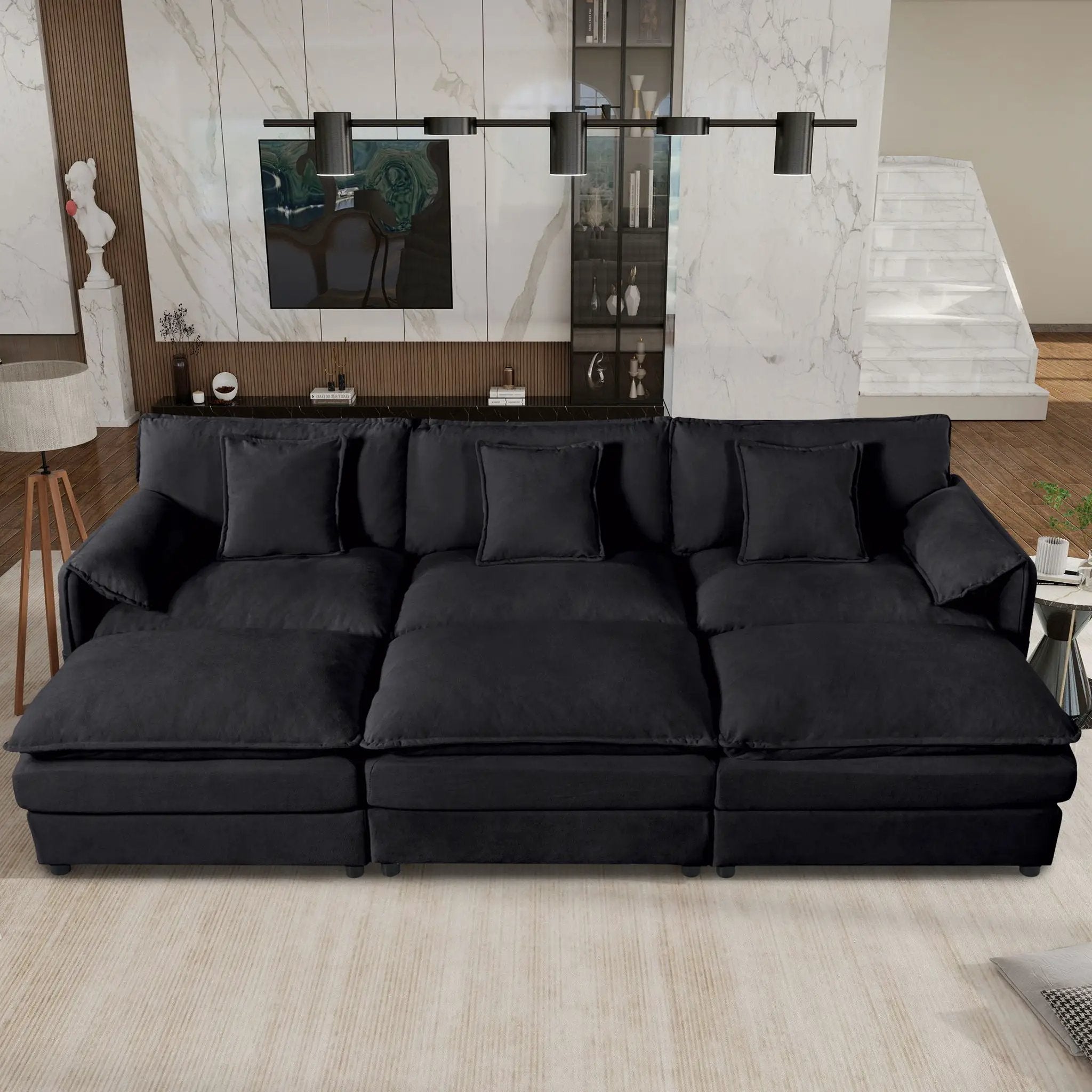 Modern Comfy Deep Seat Modular Sectional Sofa Cloud Couch With Ottoman by Unique Piece Furniture