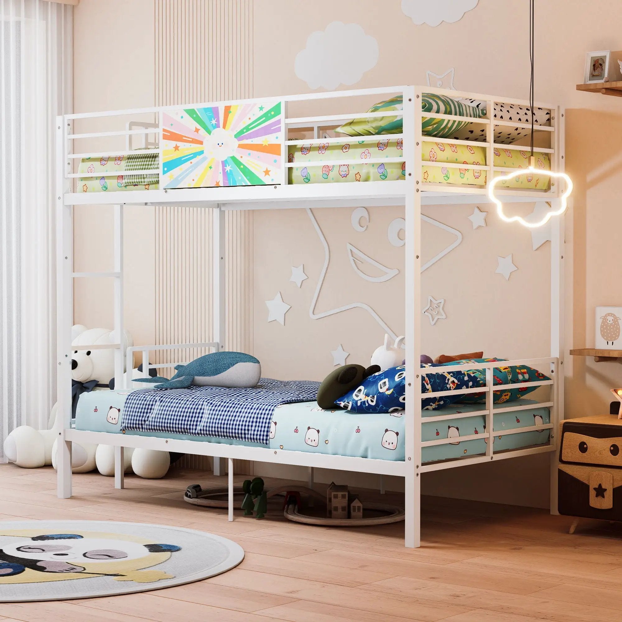 Bunk Bed, Convertible To 2 Separate Twin Size Beds & Full Length Guardrail & Ladder, No Box Spring Needed - White by HouseOfZazla