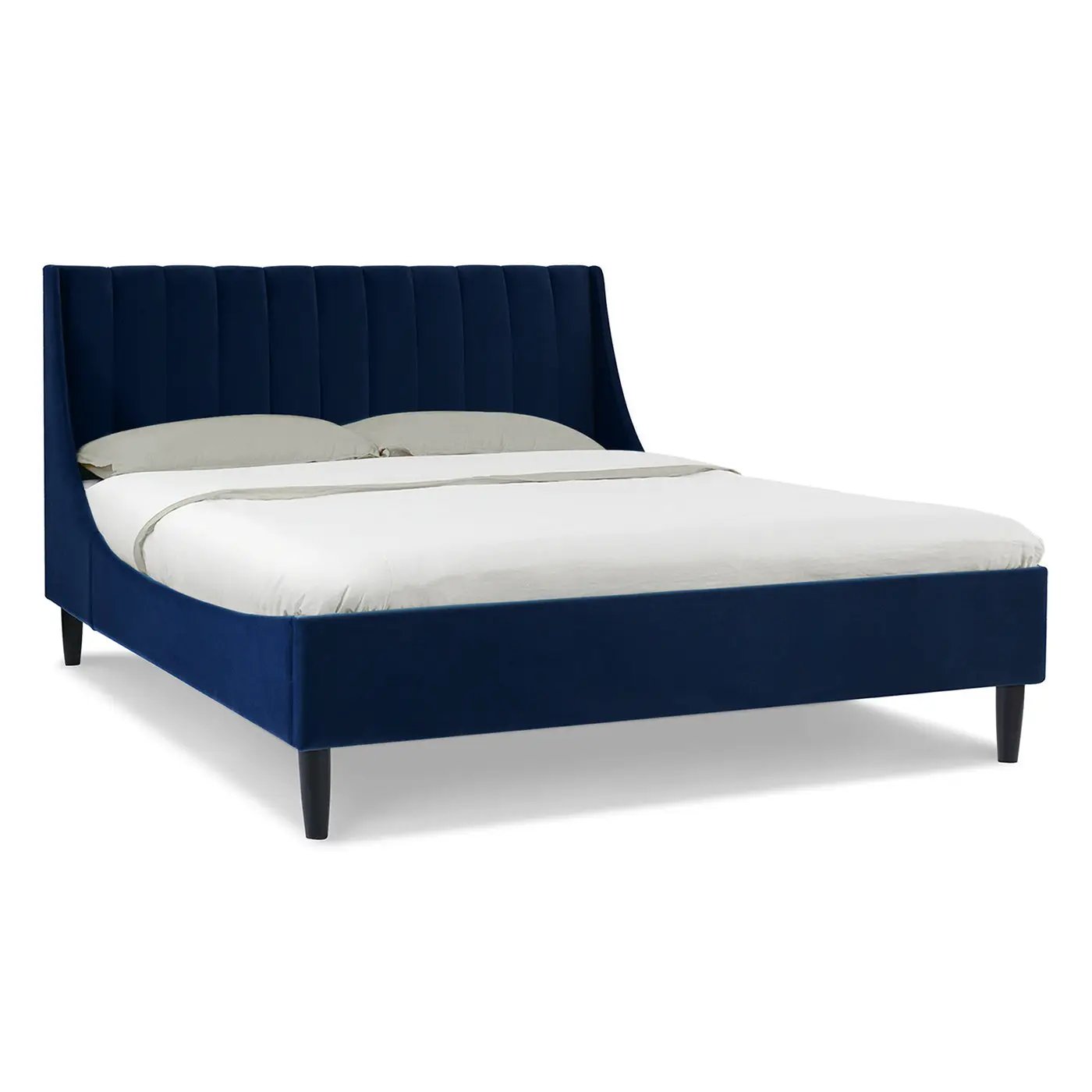 Aspen Vertical Tufted Headboard Platform Bed Set, Queen, Navy Blue Velvet by HouseOfZazla