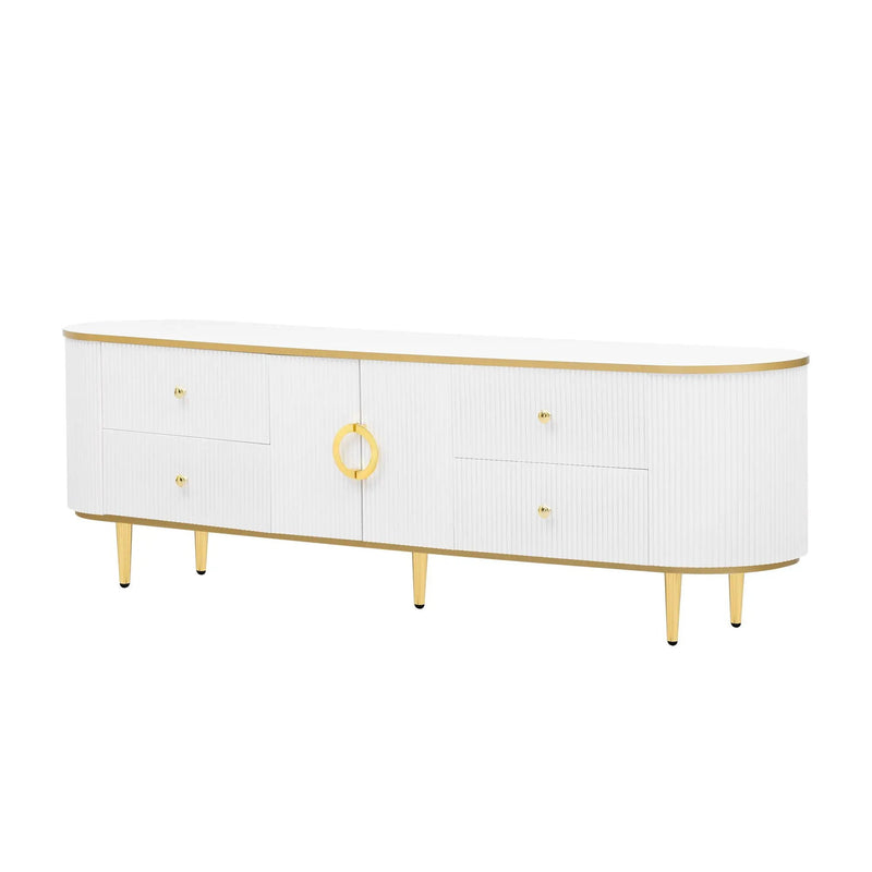 Modern TV Stand For TVs Up To 80", Entertainment Center With 4 Drawers And 1 Cabinet, Wood TV Console Table With And Handles For Living Room - White by HouseOfZazla