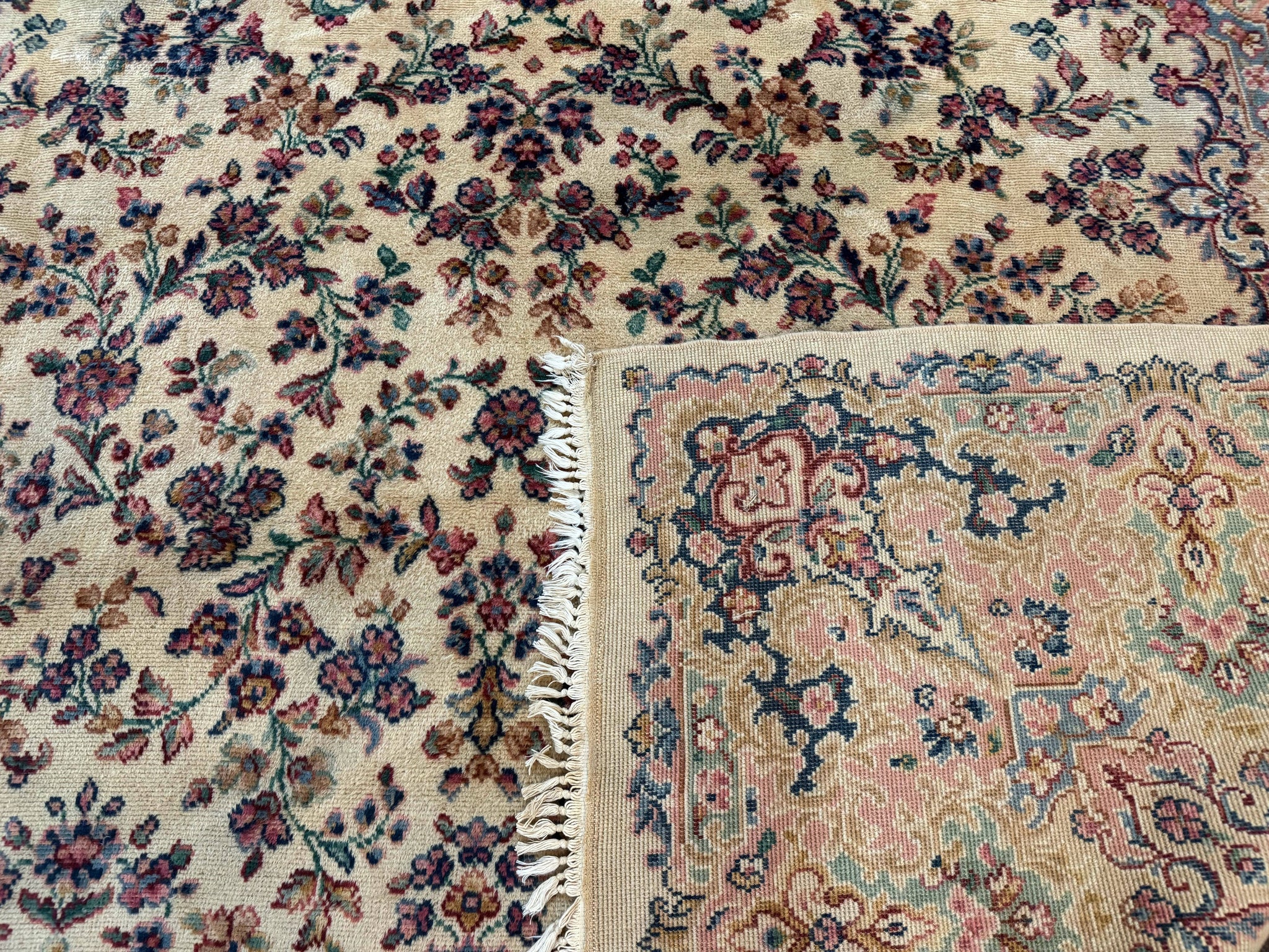 Antique Karastan Rug 8.8 x 12 Lanamar Floral Ivory Kirman Wool Discontinued by Jewel Rugs