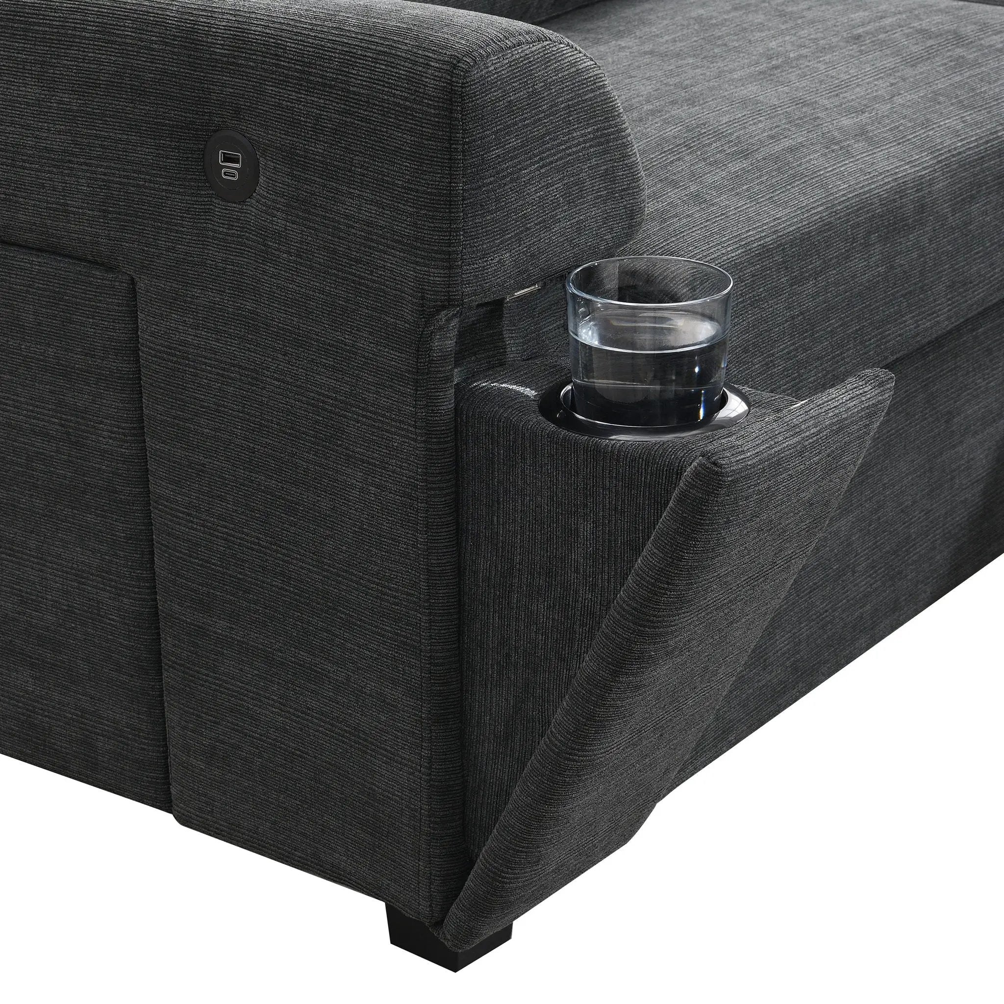 U Shaped Sectional Sofa 6 Seat Couch Set With Oversized Ottoman, Hidden Armrest Storage And Cup Holders USB Charging Ports Wide Seat Sofa by HouseOfZazla
