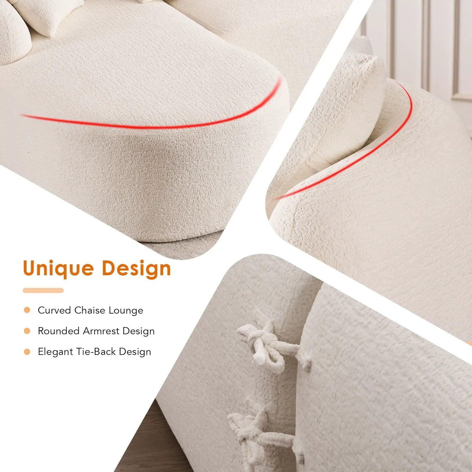 Combined Sofa With 4 Pillows by Unique Piece Furniture