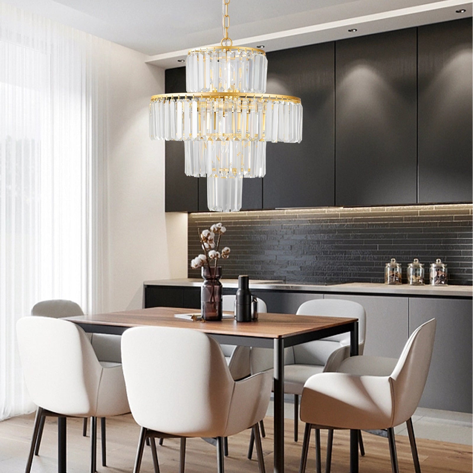 20' Modern Crystal Chandelier with Gold Finish by HouseOfZazla