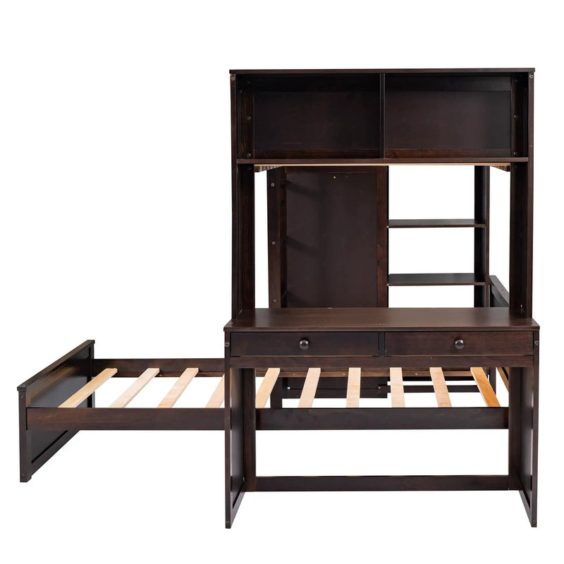 Loft Bed With A Stand Alone Bed, Shelves, Desk, And Wardrobe by Unique Piece Furniture