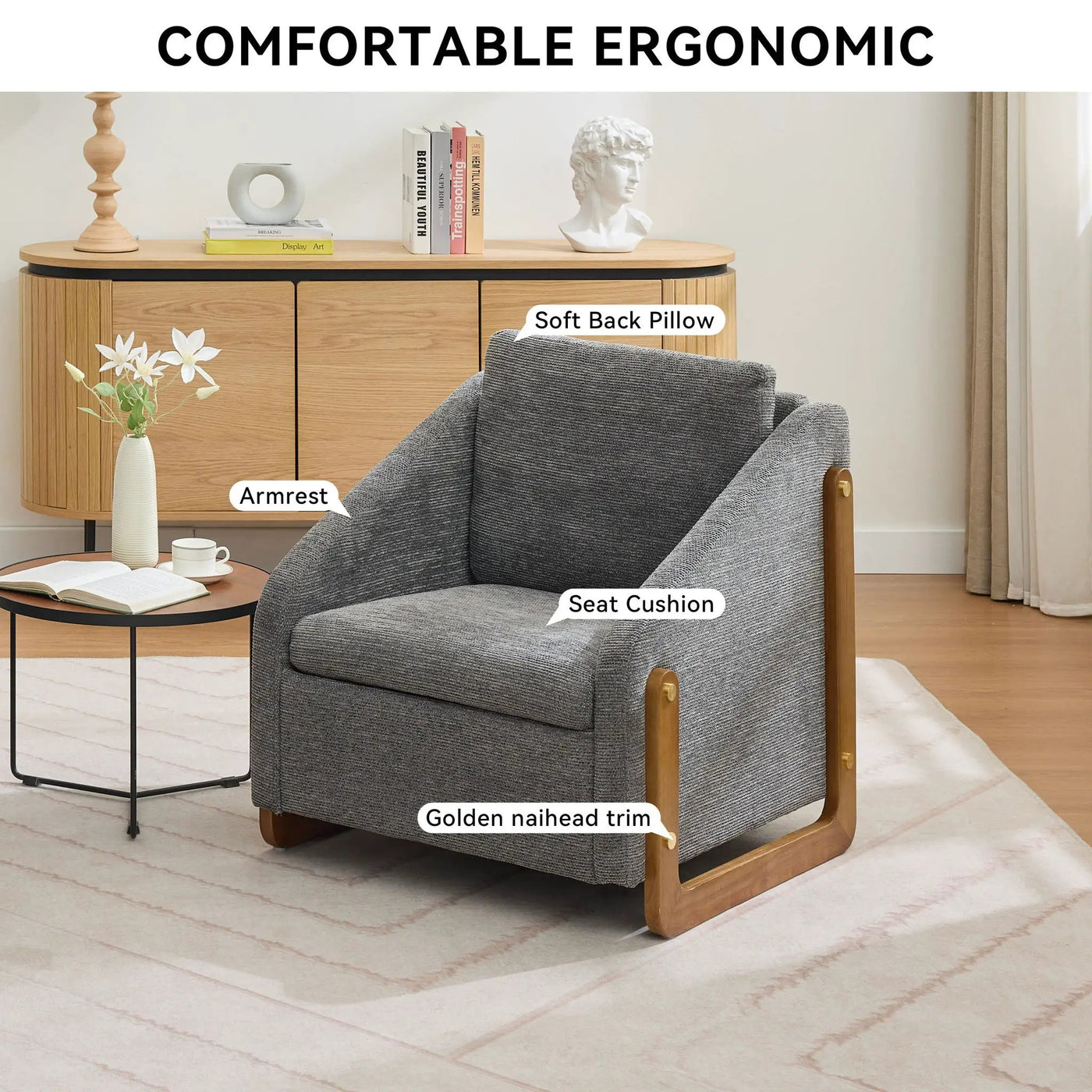 Modern Upholstered Armchair With Wooden Side Frame by Unique Piece Furniture