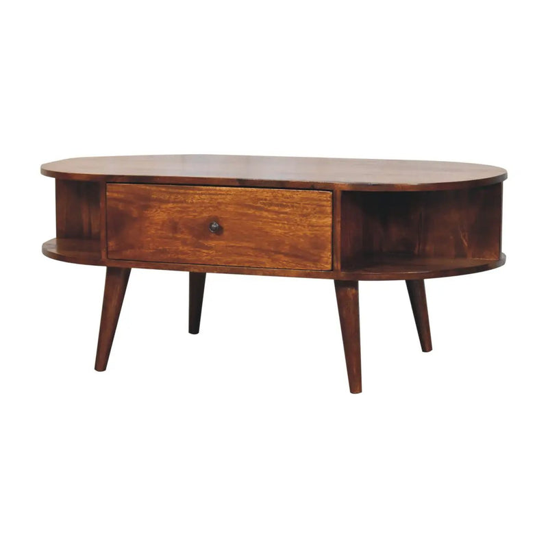Oval Coffee Table With 1 Drawer - Chestnut by HouseOfZazla