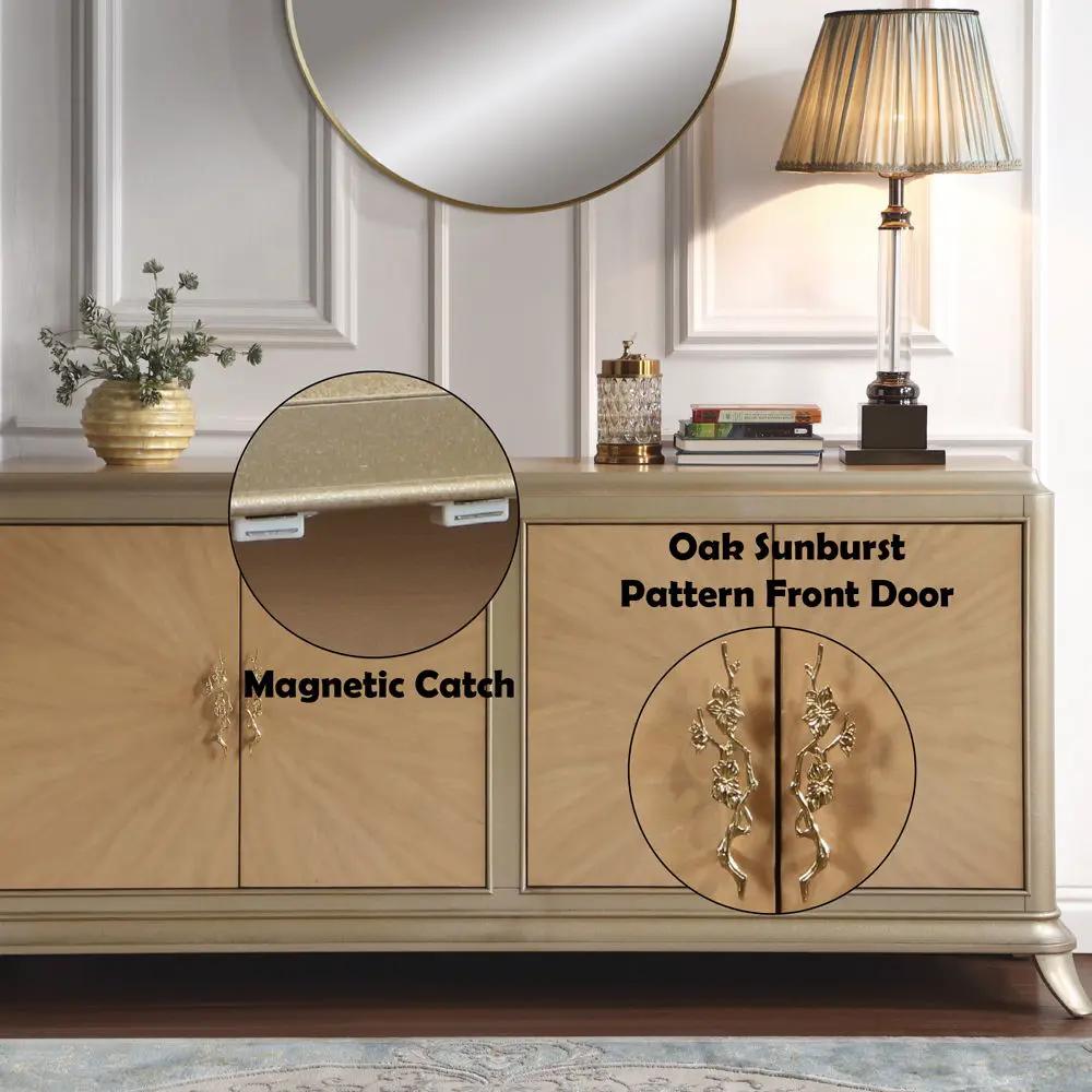 Dodie - Console Cabinet - Natural Oak Sunburst Pattern & Taupe Champaign by Unique Piece Furniture