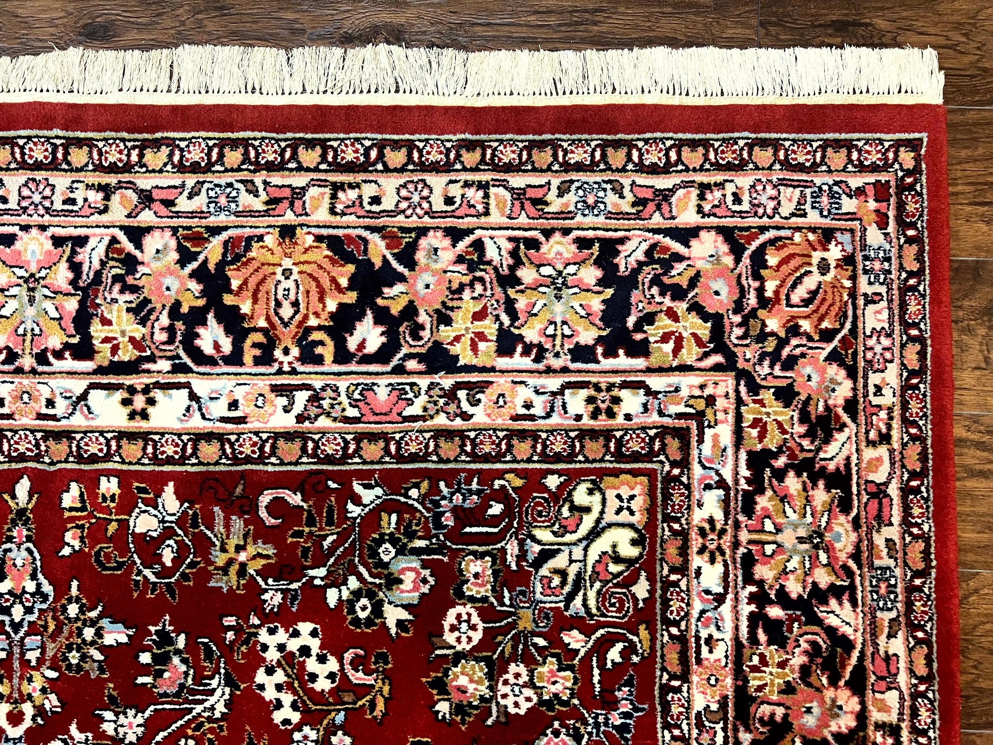 Indo Persian Sarouk Rug 8x10, Red, Floral Allover, Handmade Vintage Wool Carpet, Traditional Rug by Jewel Rugs