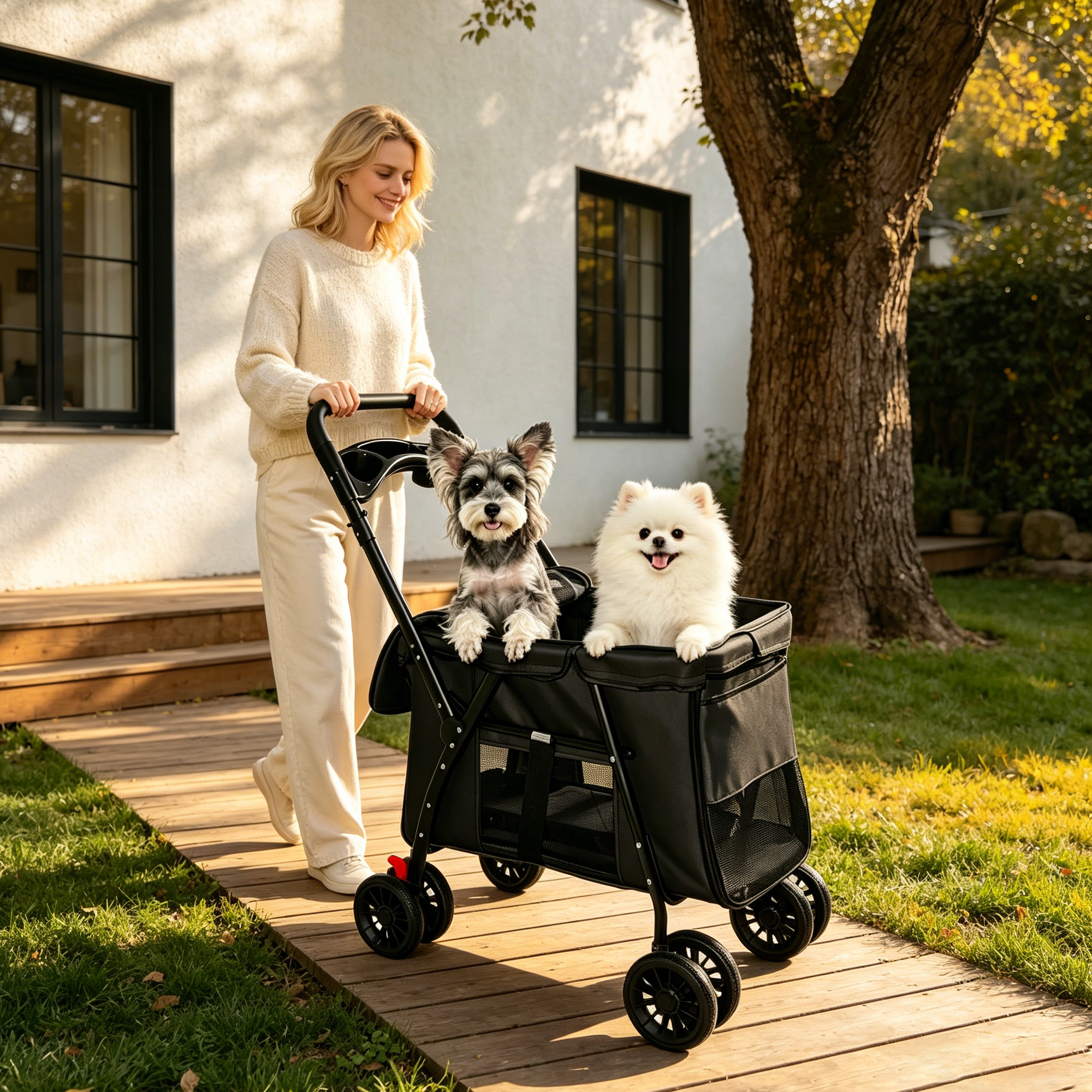 Pet Stroller Foldable 4-Wheel Design with Breathable Mesh by HouseOfZazla