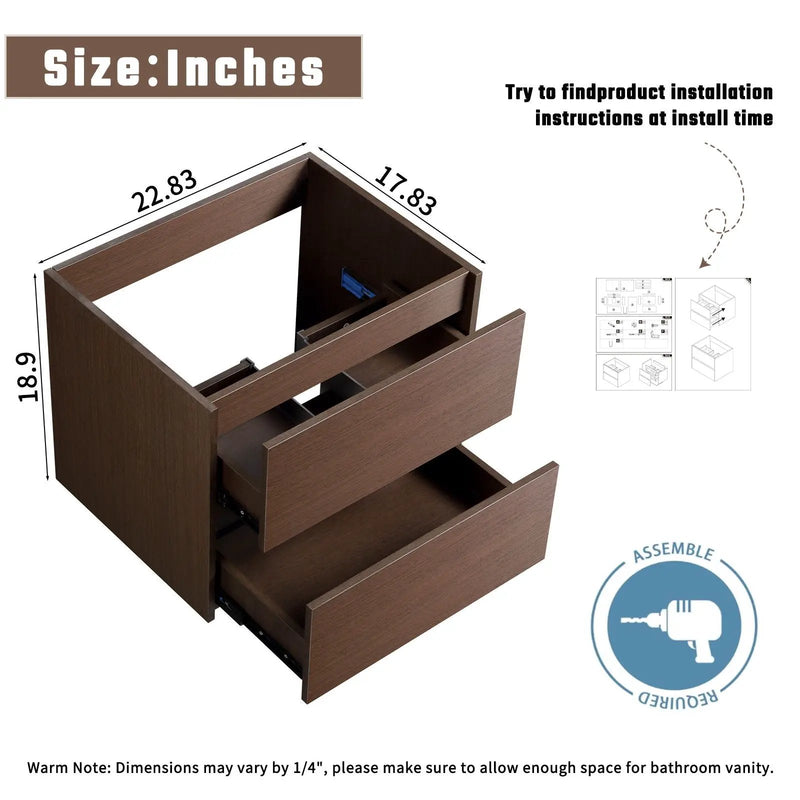Wall-Mounted Bathroom Vanity, Soft-Close Drawer, Premium Slides - Black Brown by Unique Piece Furniture