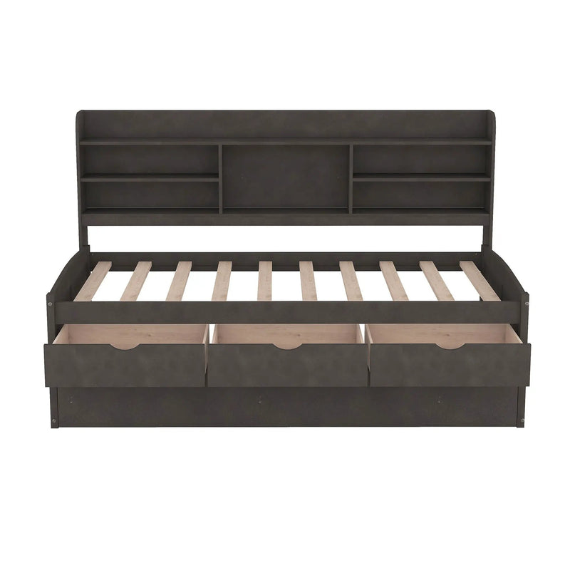 Captain Bed With Built In Bookshelves, 3 Storage Drawers, And Trundle by Unique Piece Furniture